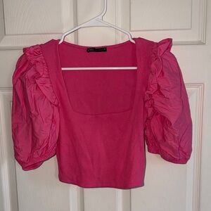Zara Vibrant Pink Puff Sleeve Blouse